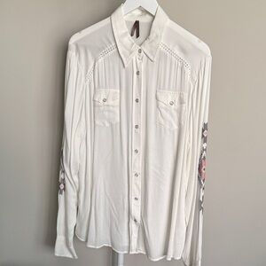 Stetson Cream Button-Down Shirt with Floral Embroidery. Top quality. Never worn.